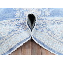Load image into Gallery viewer, 10&#39;x13&#39; Denim Blue Vintage Persian Kerman Hand Knotted Sheared Low Worn Wool Distressed Look Oriental Rug FWR487518