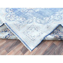 Load image into Gallery viewer, 10&#39;x13&#39; Denim Blue Vintage Persian Kerman Hand Knotted Sheared Low Worn Wool Distressed Look Oriental Rug FWR487518