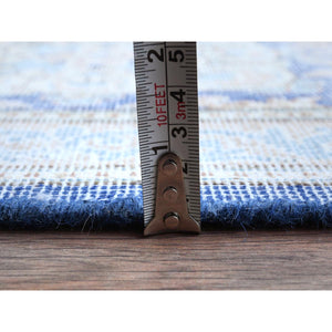10'x13' Denim Blue Vintage Persian Kerman Hand Knotted Sheared Low Worn Wool Distressed Look Oriental Rug FWR487518