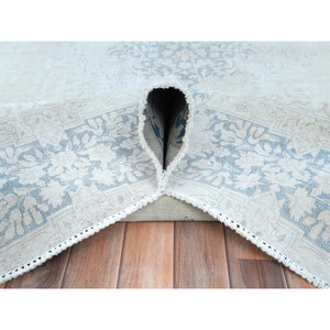 9'x12' Ivory Semi Antique Persian Kerman Worn Wool, Sheared Low, Hand Knotted Distressed Look Oriental Rug FWR487524