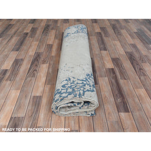9'x12' Ivory Semi Antique Persian Kerman Worn Wool, Sheared Low, Hand Knotted Distressed Look Oriental Rug FWR487524