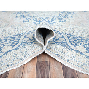 10'2"x13'4" Faded Red Hand Knotted Worn Wool, Sheared Low, Distressed Look, Vintage Persian Kerman Oriental Rug FWR487548