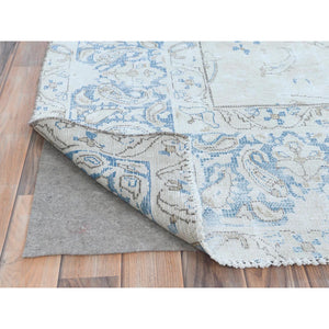 9'6"x12'6" Ivory Semi Antique Persian Kerman, Distressed Look, Hand Knotted Cropped Thin, Worn Wool Oriental Rug FWR487554