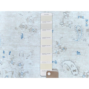 9'6"x12'6" Ivory Semi Antique Persian Kerman, Distressed Look, Hand Knotted Cropped Thin, Worn Wool Oriental Rug FWR487554