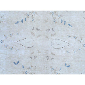 9'6"x12'6" Ivory Semi Antique Persian Kerman, Distressed Look, Hand Knotted Cropped Thin, Worn Wool Oriental Rug FWR487554