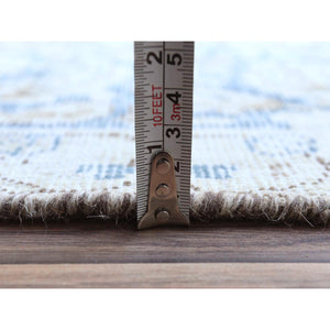 9'6"x12'6" Ivory Semi Antique Persian Kerman, Distressed Look, Hand Knotted Cropped Thin, Worn Wool Oriental Rug FWR487554