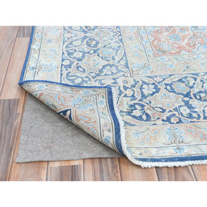 9'9"x12'8" Navy Blue Vintage Persian Kerman Worn Wool, Sheared Low, Hand Knotted Distressed Look Oriental Rug FWR487560