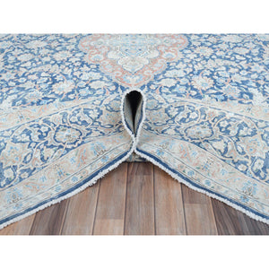 9'9"x12'8" Navy Blue Vintage Persian Kerman Worn Wool, Sheared Low, Hand Knotted Distressed Look Oriental Rug FWR487560