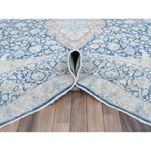 Load image into Gallery viewer, 9&#39;9&quot;x12&#39;8&quot; Navy Blue Vintage Persian Kerman Worn Wool, Sheared Low, Hand Knotted Distressed Look Oriental Rug FWR487560