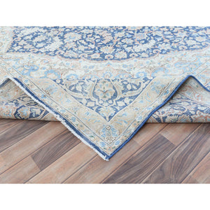 9'9"x12'8" Navy Blue Vintage Persian Kerman Worn Wool, Sheared Low, Hand Knotted Distressed Look Oriental Rug FWR487560
