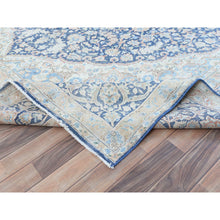 Load image into Gallery viewer, 9&#39;9&quot;x12&#39;8&quot; Navy Blue Vintage Persian Kerman Worn Wool, Sheared Low, Hand Knotted Distressed Look Oriental Rug FWR487560
