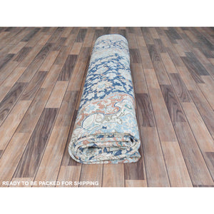9'9"x12'8" Navy Blue Vintage Persian Kerman Worn Wool, Sheared Low, Hand Knotted Distressed Look Oriental Rug FWR487560