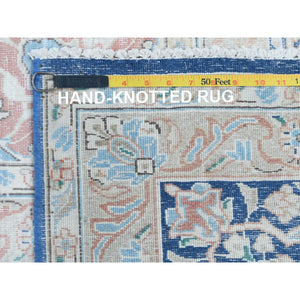 9'9"x12'8" Navy Blue Vintage Persian Kerman Worn Wool, Sheared Low, Hand Knotted Distressed Look Oriental Rug FWR487560