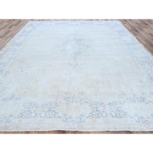 Load image into Gallery viewer, 9&#39;7&quot;x12&#39;9&quot; Light Blue Hand Knotted Vintage Persian Kerman Sheared Low Worn Wool Distressed Look Oriental Rug FWR487590