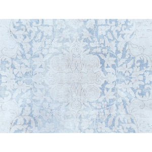 9'7"x12'9" Light Blue Hand Knotted Vintage Persian Kerman Sheared Low Worn Wool Distressed Look Oriental Rug FWR487590