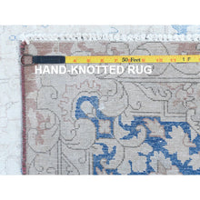 Load image into Gallery viewer, 9&#39;7&quot;x12&#39;9&quot; Light Blue Hand Knotted Vintage Persian Kerman Sheared Low Worn Wool Distressed Look Oriental Rug FWR487590