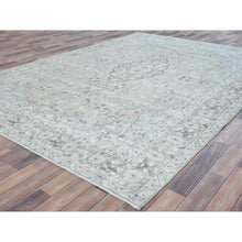 Load image into Gallery viewer, 7&#39;6&quot;x10&#39;10&quot; Beige Vintage Persian Kerman Hand Knotted Worn Wool Sheared Low Shabby Chic Distressed Look Oriental Rug FWR487602