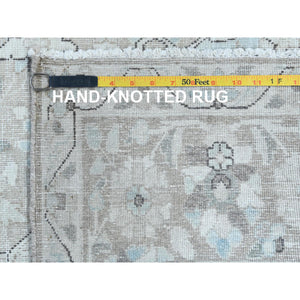 7'6"x10'10" Beige Vintage Persian Kerman Hand Knotted Worn Wool Sheared Low Shabby Chic Distressed Look Oriental Rug FWR487602