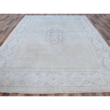 Load image into Gallery viewer, 7&#39;9&quot;x10&#39;7&quot; Beige Old Persian Kerman Shabby Chic, Cropped Thin, Hand Knotted Worn Wool, Distressed Look Oriental Rug FWR487608