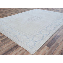 Load image into Gallery viewer, 7&#39;9&quot;x10&#39;7&quot; Beige Old Persian Kerman Shabby Chic, Cropped Thin, Hand Knotted Worn Wool, Distressed Look Oriental Rug FWR487608