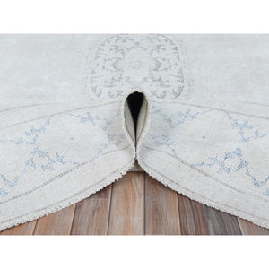 7'9"x10'7" Beige Old Persian Kerman Shabby Chic, Cropped Thin, Hand Knotted Worn Wool, Distressed Look Oriental Rug FWR487608