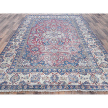 Load image into Gallery viewer, 6&#39;1&quot;x9&#39;6&quot; Pinky Red, Vintage Persian Kerman Hand Knotted Worn Wool, Cropped Thin, Shabby Chic Distressed Look Oriental Rug FWR487614