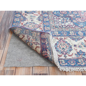 6'1"x9'6" Pinky Red, Vintage Persian Kerman Hand Knotted Worn Wool, Cropped Thin, Shabby Chic Distressed Look Oriental Rug FWR487614
