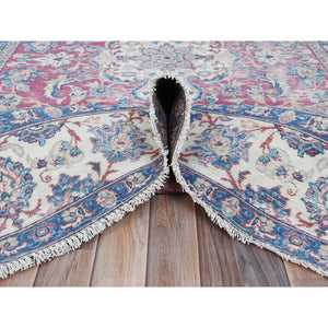 6'1"x9'6" Pinky Red, Vintage Persian Kerman Hand Knotted Worn Wool, Cropped Thin, Shabby Chic Distressed Look Oriental Rug FWR487614