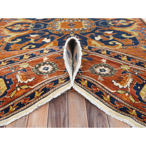 9'x11'8" Rust Red, Antiqued Persian Serapi Inspired Design, Ghazni Wool, 200 Kpsi Densely Woven, Hand Knotted, Natural Dyes Oriental Rug FWR487632
