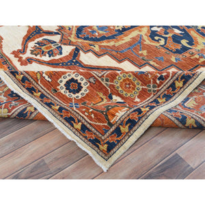 9'x11'8" Rust Red, Antiqued Persian Serapi Inspired Design, Ghazni Wool, 200 Kpsi Densely Woven, Hand Knotted, Natural Dyes Oriental Rug FWR487632