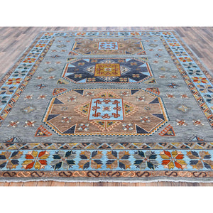9'x11'9" Gray Armenian Inspired Caucasian Design, 200 Kpsi Denser Weave, Hand Knotted, Natural Dyes Ghazni Wool Oriental Rug FWR487638