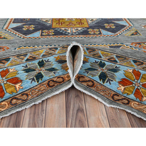 9'x11'9" Gray Armenian Inspired Caucasian Design, 200 Kpsi Denser Weave, Hand Knotted, Natural Dyes Ghazni Wool Oriental Rug FWR487638
