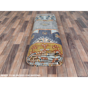 9'x11'9" Gray Armenian Inspired Caucasian Design, 200 Kpsi Denser Weave, Hand Knotted, Natural Dyes Ghazni Wool Oriental Rug FWR487638