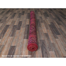 Load image into Gallery viewer, 5&#39;2&quot;x7&#39;10&quot; Blush Red, Vintage Persian Shiraz With Geometric Pattern, Small Animal Figurines, Shaved Low, Zero Pile, Sides And Ends Professionally Secured, Clean, Hand Knotted, Pure Wool, Oriental Rug FWR4878
