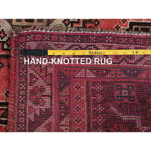Load image into Gallery viewer, 5&#39;2&quot;x7&#39;10&quot; Blush Red, Vintage Persian Shiraz With Geometric Pattern, Small Animal Figurines, Shaved Low, Zero Pile, Sides And Ends Professionally Secured, Clean, Hand Knotted, Pure Wool, Oriental Rug FWR4878
