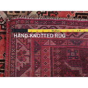 5'2"x7'10" Blush Red, Vintage Persian Shiraz With Geometric Pattern, Small Animal Figurines, Shaved Low, Zero Pile, Sides And Ends Professionally Secured, Clean, Hand Knotted, Pure Wool, Oriental Rug FWR4878