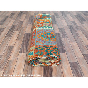 9'9"x13' Colorful, Veggie Dyes Organic Wool Hand Woven, Afghan Kilim With Geometric Design Flat Weave, Reversible Oriental Rug FWR489582