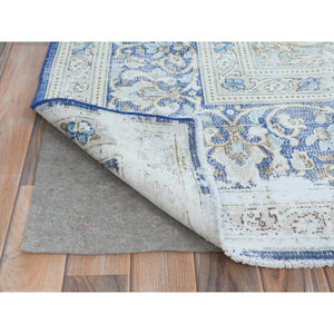 8'9"x12' Navy Blue Semi Antique Persian Kerman Worn Wool, Sheared Low, Hand Knotted, Shabby Chic Distressed Look Oriental Rug FWR489648