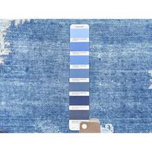 Load image into Gallery viewer, 8&#39;9&quot;x12&#39; Navy Blue Semi Antique Persian Kerman Worn Wool, Sheared Low, Hand Knotted, Shabby Chic Distressed Look Oriental Rug FWR489648