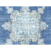 Load image into Gallery viewer, 8&#39;9&quot;x12&#39; Navy Blue Semi Antique Persian Kerman Worn Wool, Sheared Low, Hand Knotted, Shabby Chic Distressed Look Oriental Rug FWR489648