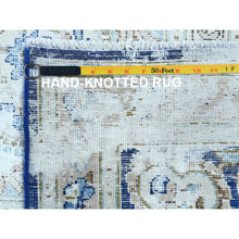 Load image into Gallery viewer, 8&#39;9&quot;x12&#39; Navy Blue Semi Antique Persian Kerman Worn Wool, Sheared Low, Hand Knotted, Shabby Chic Distressed Look Oriental Rug FWR489648