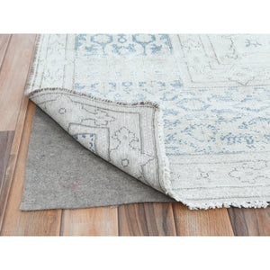 9'6"x12'9" Ivory Semi Antique Persian Kerman Hand Knotted, Sheared Low, Worn Wool, Shabby Chic, Distressed Look Oriental Rug FWR489666