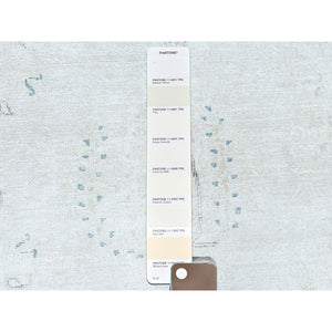 9'6"x12'9" Ivory Semi Antique Persian Kerman Hand Knotted, Sheared Low, Worn Wool, Shabby Chic, Distressed Look Oriental Rug FWR489666