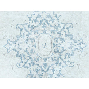 9'6"x12'9" Ivory Semi Antique Persian Kerman Hand Knotted, Sheared Low, Worn Wool, Shabby Chic, Distressed Look Oriental Rug FWR489666