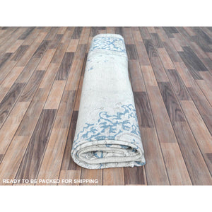 9'6"x12'9" Ivory Semi Antique Persian Kerman Hand Knotted, Sheared Low, Worn Wool, Shabby Chic, Distressed Look Oriental Rug FWR489666