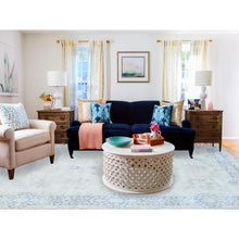 Load image into Gallery viewer, 9&#39;7&quot;x13&#39;10&quot; Light Blue Worn Wool, Cropped Thin, Hand Knotted Distressed Look Shabby Chic Semi Antique Persian Kerman Oriental Rug FWR489702