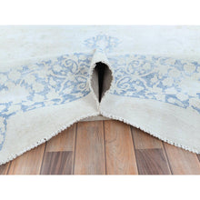 Load image into Gallery viewer, 9&#39;7&quot;x13&#39;10&quot; Light Blue Worn Wool, Cropped Thin, Hand Knotted Distressed Look Shabby Chic Semi Antique Persian Kerman Oriental Rug FWR489702