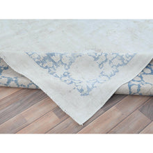 Load image into Gallery viewer, 9&#39;7&quot;x13&#39;10&quot; Light Blue Worn Wool, Cropped Thin, Hand Knotted Distressed Look Shabby Chic Semi Antique Persian Kerman Oriental Rug FWR489702