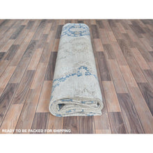 Load image into Gallery viewer, 9&#39;7&quot;x13&#39;10&quot; Light Blue Worn Wool, Cropped Thin, Hand Knotted Distressed Look Shabby Chic Semi Antique Persian Kerman Oriental Rug FWR489702