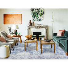 Load image into Gallery viewer, 9&#39;1&quot;x13&quot; Navy Blue Semi Antique Persian Kerman Hand Knotted Sheared Low, Worn Wool, Shabby Chic Distressed Look Oriental Rug FWR489732